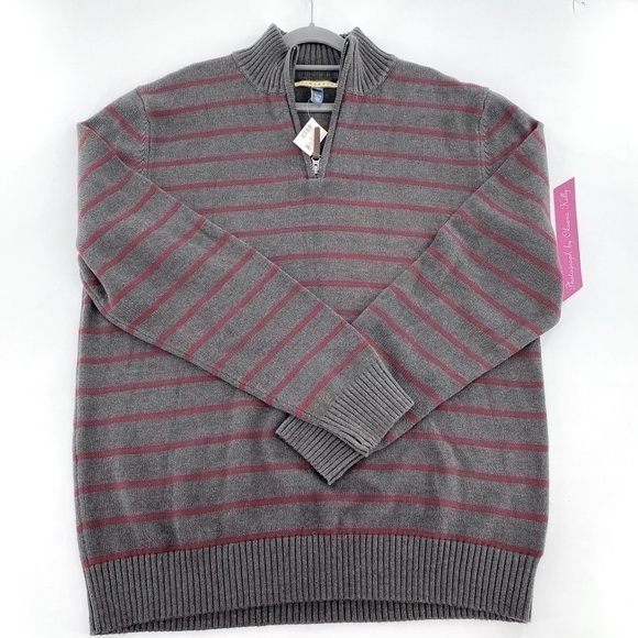 Prince & Fox Gray/Wine Zipper Pull Men’s Sweater - Picture 2 of 9